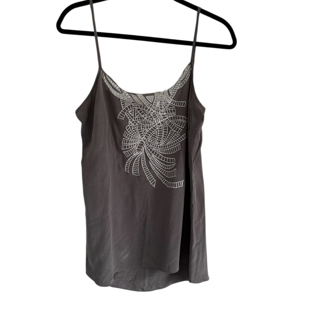 🩵Matty M Silk Camisole Top White Lace Embroidery Adjustable Straps Large